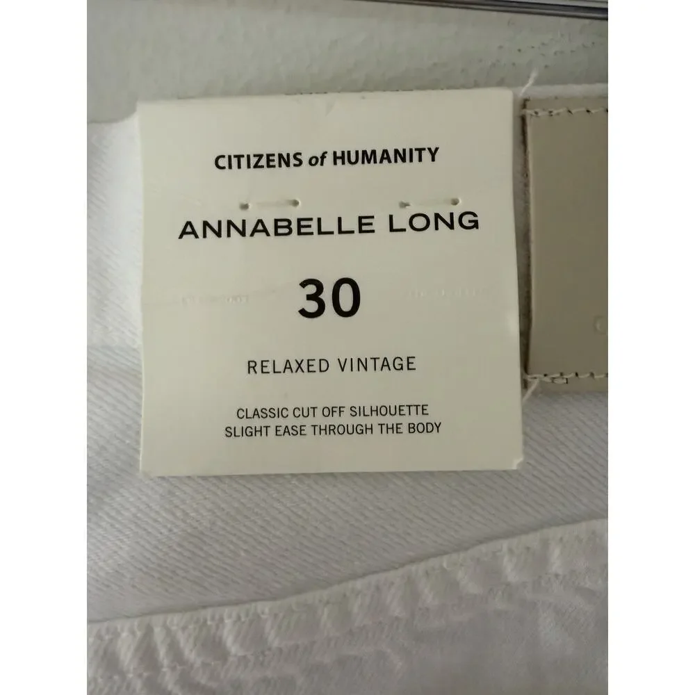 Citizens of Hummanity Annabelle Long Relaxed Vintage Size 30 White Cutoff Denim